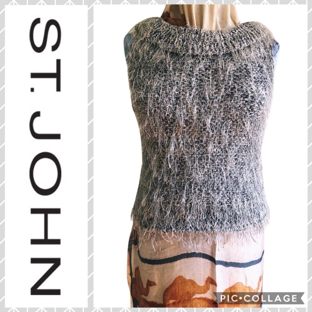 St. John Monochrome Shaggy Mohair Knit Blouse
